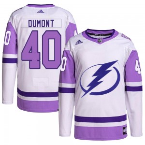 Men's Adidas Tampa Bay Lightning Gabriel Dumont White/Purple Hockey Fights Cancer Primegreen 2022 Stanley Cup Final Jersey - Aut