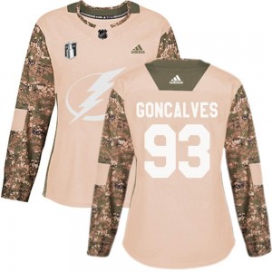 Women's Adidas Tampa Bay Lightning Gage Goncalves Camo Veterans Day Practice 2022 Stanley Cup Final Jersey - Authentic