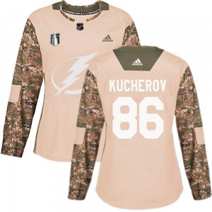 Women's Adidas Tampa Bay Lightning Nikita Kucherov Camo Veterans Day Practice 2022 Stanley Cup Final Jersey - Authentic