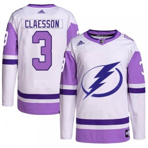 Men's Adidas Tampa Bay Lightning Fredrik Claesson White/Purple Hockey Fights Cancer Primegreen Jersey - Authentic