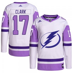 Men's Adidas Tampa Bay Lightning Wendel Clark White/Purple Hockey Fights Cancer Primegreen Jersey - Authentic