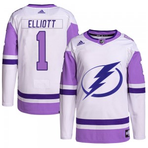 Men's Adidas Tampa Bay Lightning Brian Elliott White/Purple Hockey Fights Cancer Primegreen Jersey - Authentic