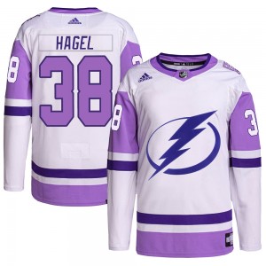 Men's Adidas Tampa Bay Lightning Brandon Hagel White/Purple Hockey Fights Cancer Primegreen Jersey - Authentic