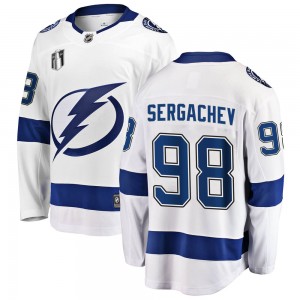 Youth Fanatics Branded Tampa Bay Lightning Mikhail Sergachev White Away 2022 Stanley Cup Final Jersey - Breakaway