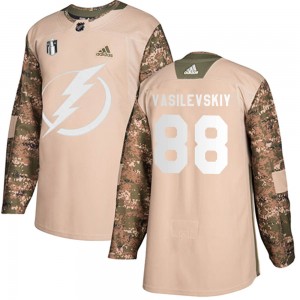 Men's Adidas Tampa Bay Lightning Andrei Vasilevskiy Camo Veterans Day Practice 2022 Stanley Cup Final Jersey - Authentic