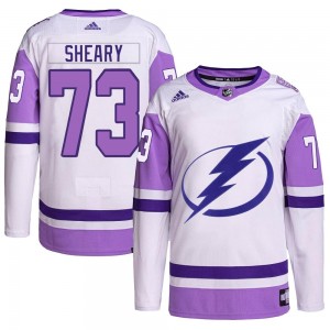 Youth Adidas Tampa Bay Lightning Conor Sheary White/Purple Hockey Fights Cancer Primegreen Jersey - Authentic