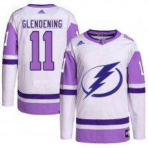 Men's Adidas Tampa Bay Lightning Luke Glendening White/Purple Hockey Fights Cancer Primegreen 2022 Stanley Cup Final Jersey - Au