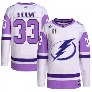 Men's Adidas Tampa Bay Lightning Manon Rheaume White/Purple Hockey Fights Cancer Primegreen 2022 Stanley Cup Final Jersey - Auth