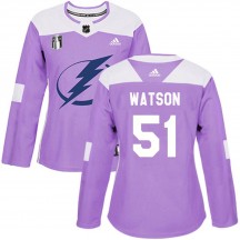 Women's Adidas Tampa Bay Lightning Austin Watson Purple Fights Cancer Practice 2022 Stanley Cup Final Jersey - Authentic